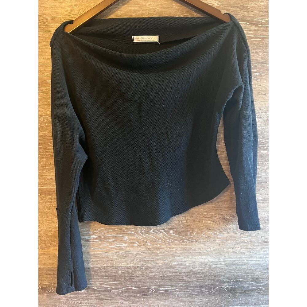 Free people top off shoulder waffle black size M long sleeves
